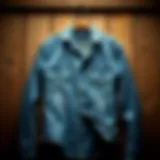 A stylish lined denim shirt displayed on a rustic wooden background, emphasizing its texture and design.