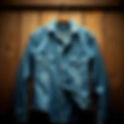 A stylish lined denim shirt displayed on a rustic wooden background, emphasizing its texture and design.