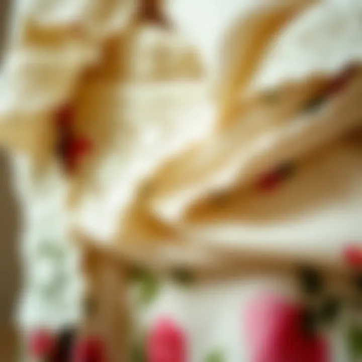 Textures of Cottagecore Fabrics Close-up of vintage lace and floral fabrics