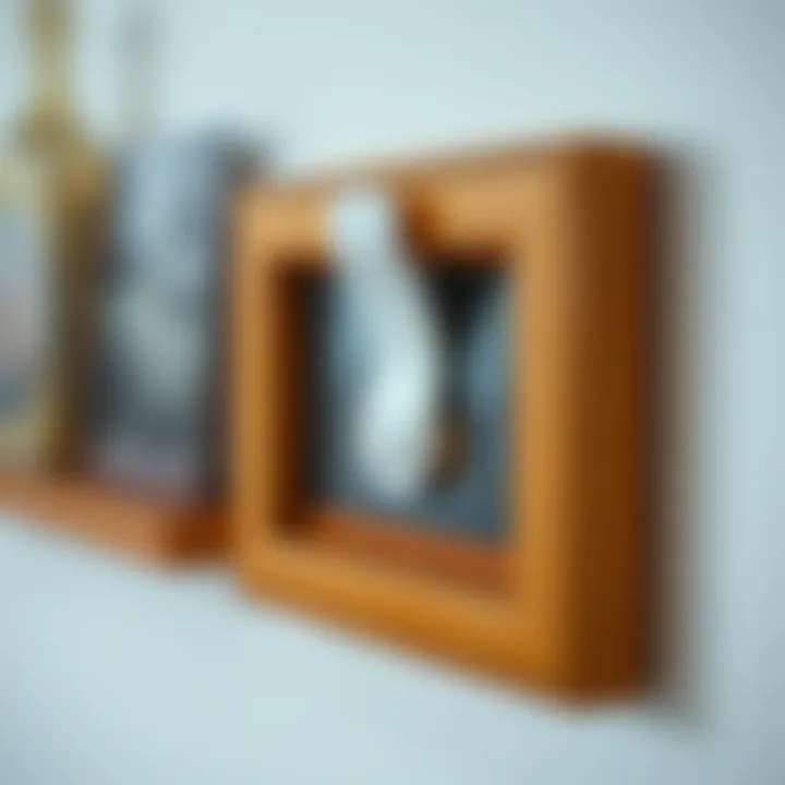 Close-up view of adhesive wall hook securing a picture frame