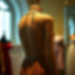 Elegant open back chain dress displayed on a mannequin, showcasing intricate details.