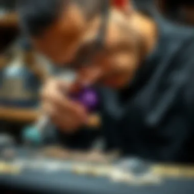 Artisan carefully crafting a personalized name necklace with precision tools