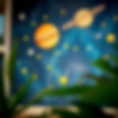 Celestial Mural: Stars and Planets Celestial-themed mural with stars and planets