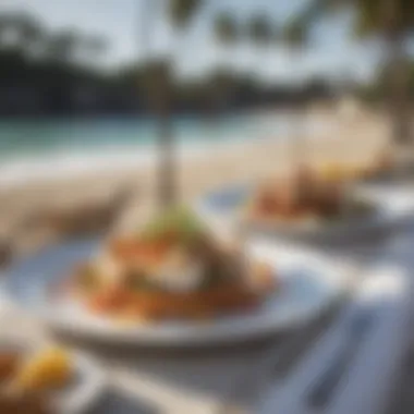 Gourmet coastal cuisine served in a beach setting