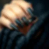 Elegant black long press on nails with intricate designs