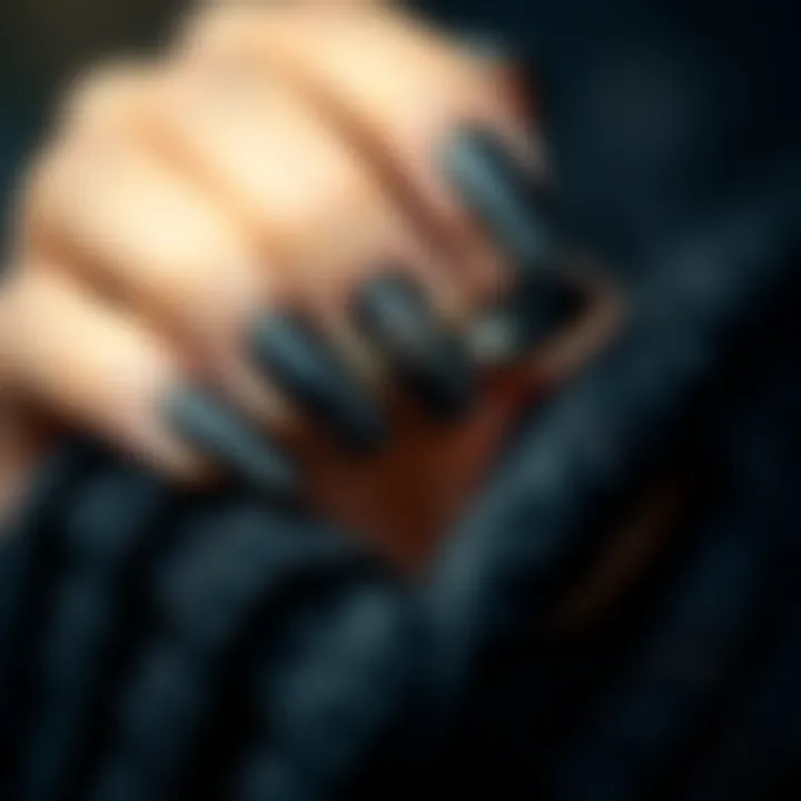 Sophisticated Black Nail Art Elegant black long press on nails with intricate designs