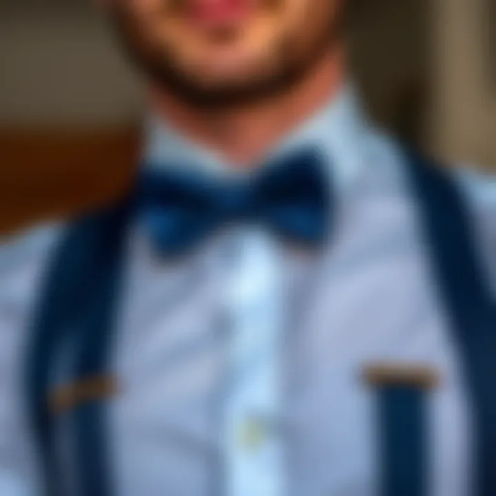 Perfect Pairing of Bow Tie and Suspenders Stylish pairing of dark blue bow tie and matching suspenders