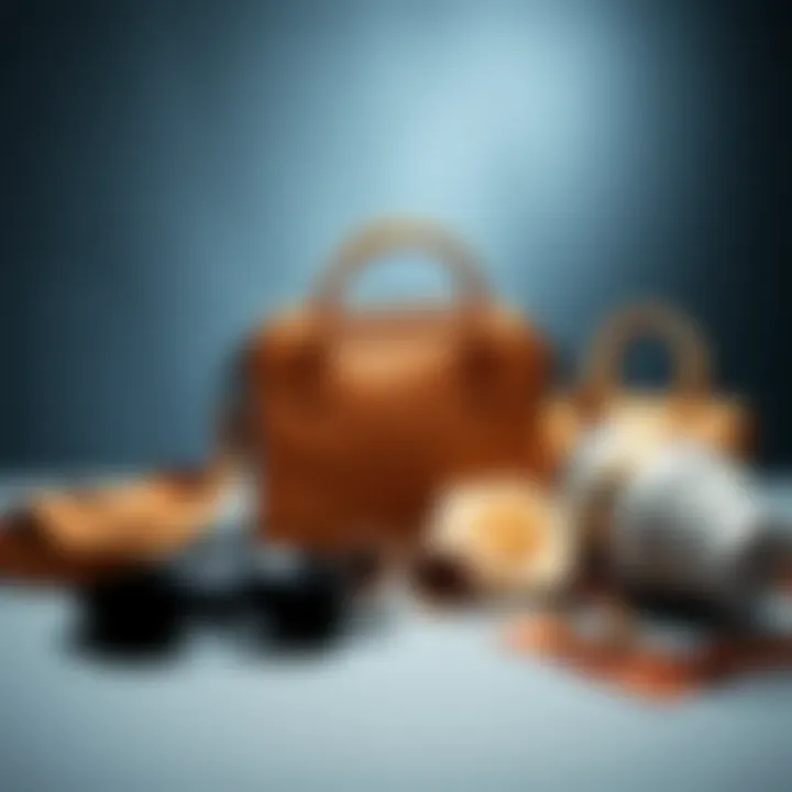 Camel Bag with Accessories Camel color crossbody bag displayed with accessories and styling elements