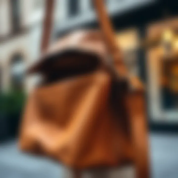 Texture of Camel Color Bag Close-up view of camel color bag showcasing its texture and material