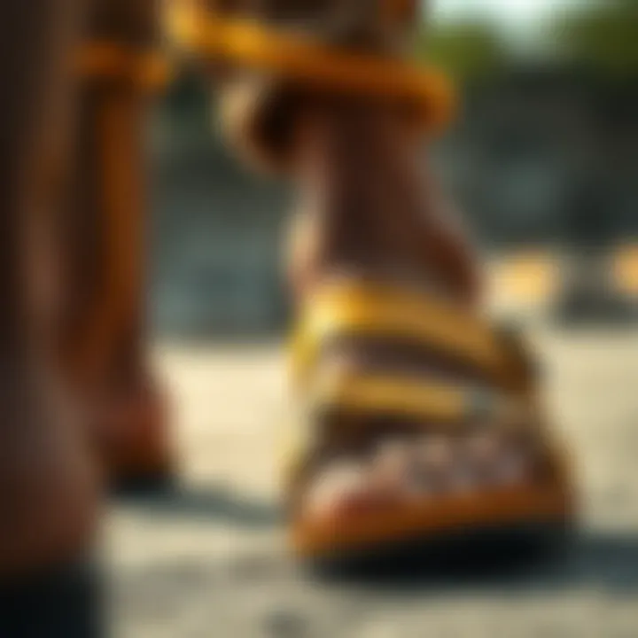 Comfort Features Explored Close-up of comfort features in Caterpillar sandals