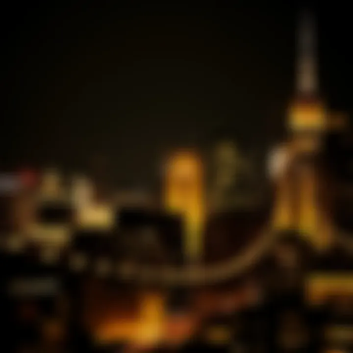 Dynamic city skyline complementing black and gold theme