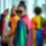 A vibrant display of color block long sleeve attire showcasing various design patterns.