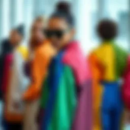 A vibrant display of color block long sleeve attire showcasing various design patterns.