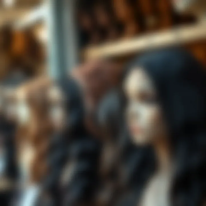 Lace front wig display showcasing various textures and styles