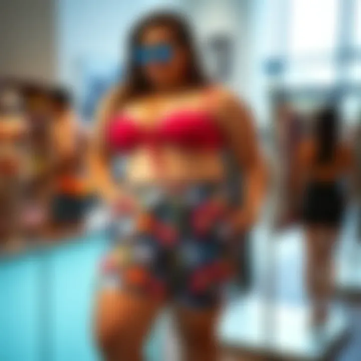 Contemporary Fashion Trends in Swimwear Fashionable plus size Bermuda swim shorts showcased on a display