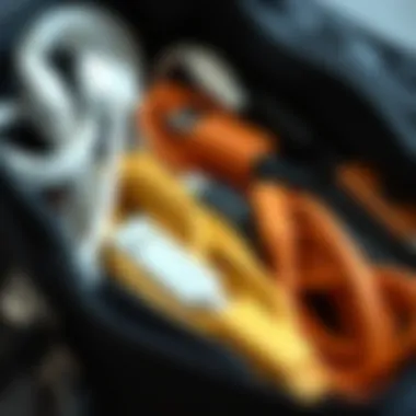 Effective Organization of Cords and Cables Different types of cords and cables neatly organized within a bag.