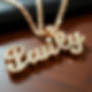 Close-up of a sparkling custom bling name necklace with intricate detailing