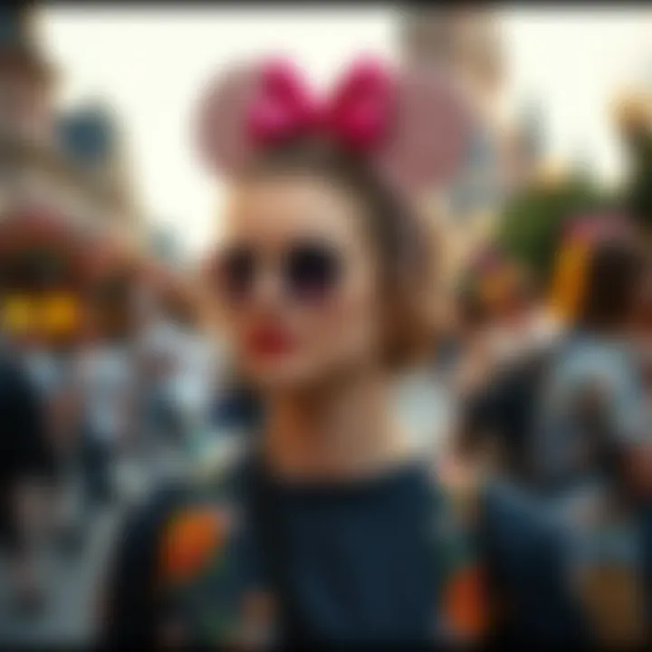 Fashion Statement at Disney Theme Park Fashionable individual wearing Disney glitter ears at a Disney theme park