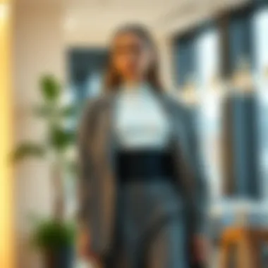 Fashion-forward outfit integrating a double-belt waist trainer in a contemporary setting