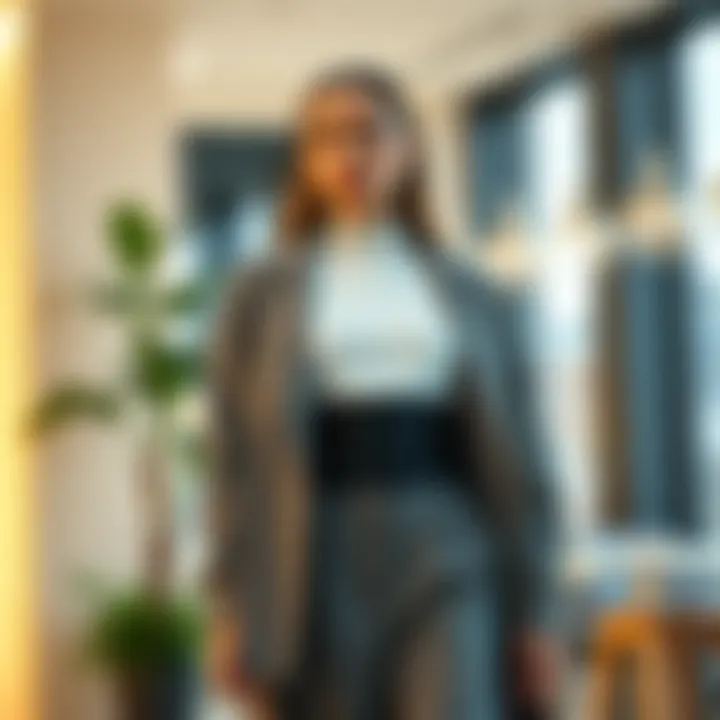 Fashion-forward outfit integrating a double-belt waist trainer in a contemporary setting