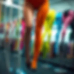 A display of colorful and innovative stretchy pantyhose designs.