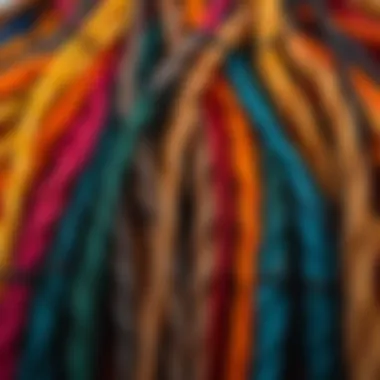 An array of vibrant dread extensions showcasing different colors and textures