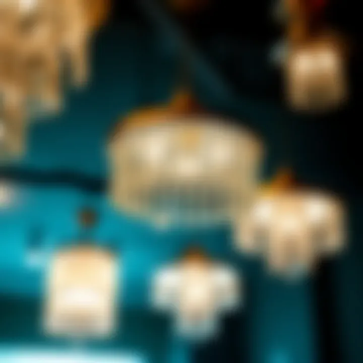 Diverse styles of crystal ceiling light fixtures displayed together