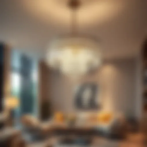 Elegant small crystal ceiling light fixture in a modern living room