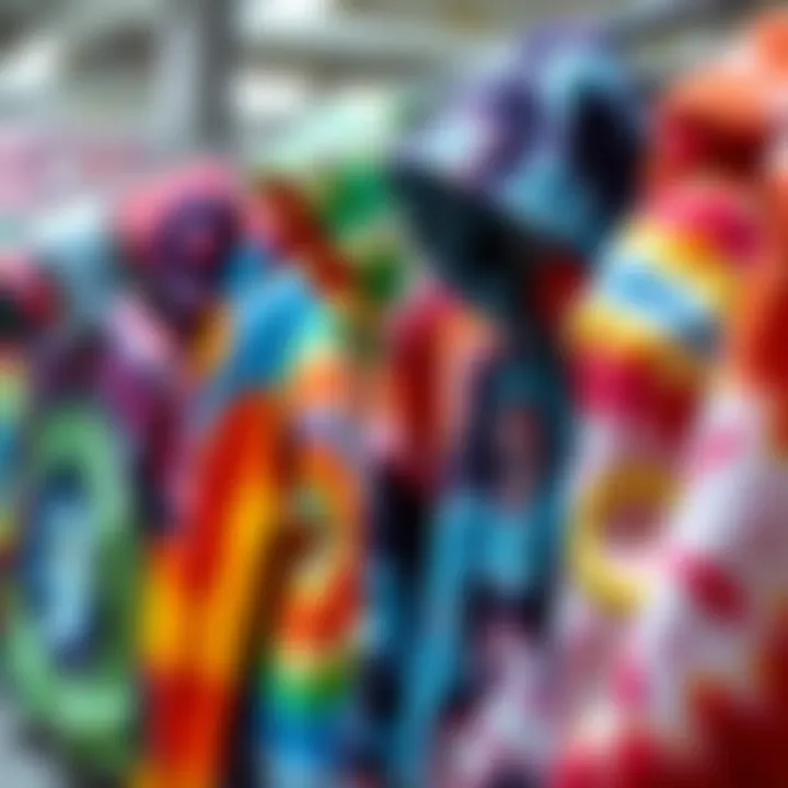 Artistic Display of Tie Dye Hoodies A collection of tie dye anime hoodies displayed artistically