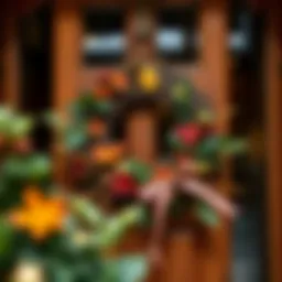 Elegant wooden wreath adorned with seasonal foliage