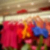 A vibrant array of crop tops displayed on a boutique rack