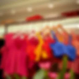 A vibrant array of crop tops displayed on a boutique rack
