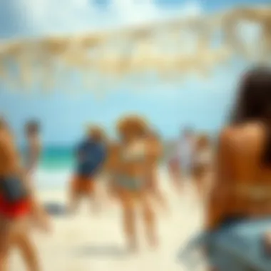 Celebrating Style in a Beach Environment Group of festival-goers enjoying the beach atmosphere in stylish outfits