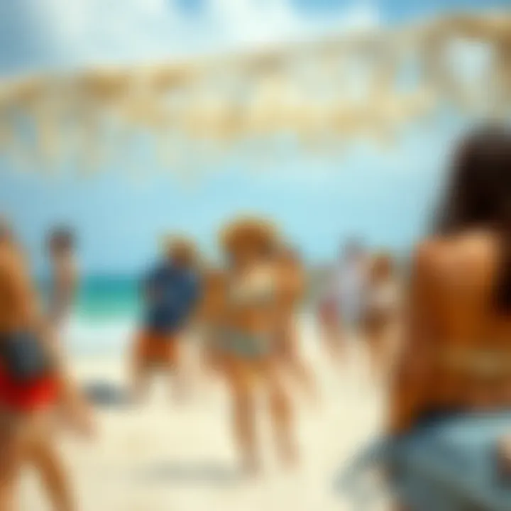 Celebrating Style in a Beach Environment Group of festival-goers enjoying the beach atmosphere in stylish outfits