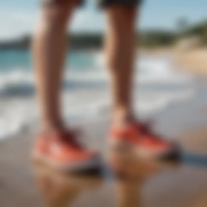 Stylish water shoes on a beach