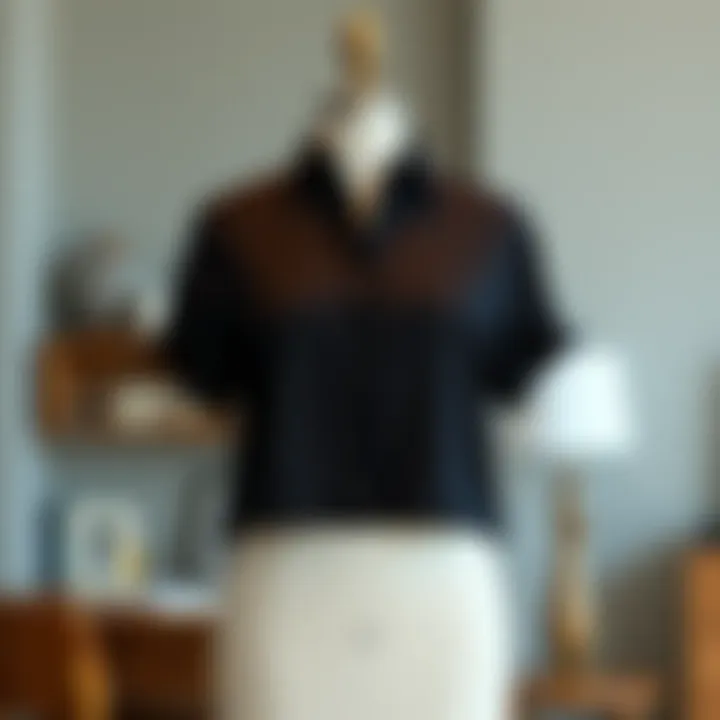 Tailored Elegance: The Black Button-Up Shirt Stylish black button-up shirt on a dress form showcasing its tailored fit