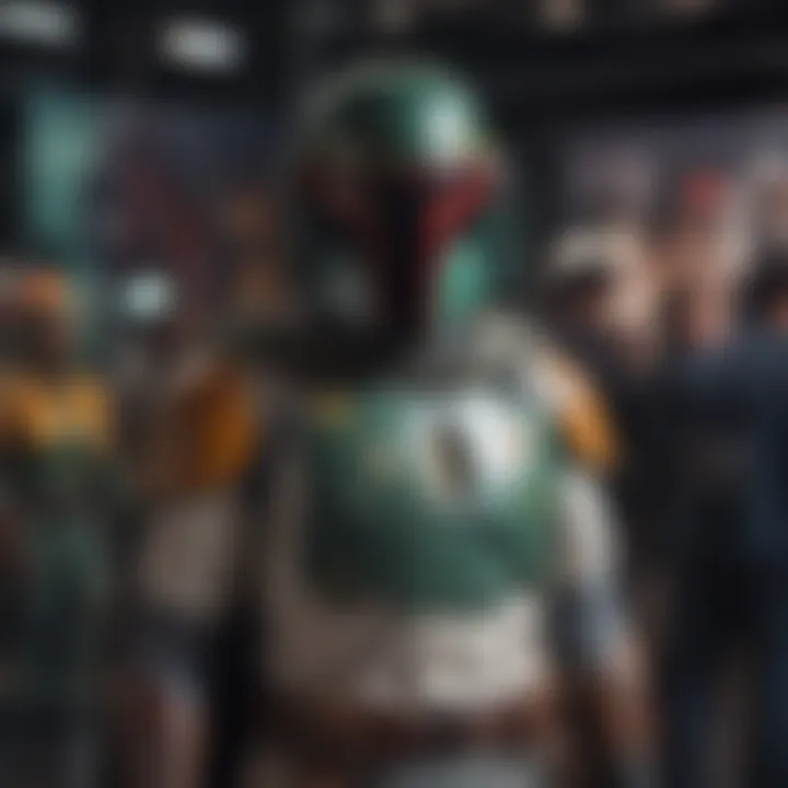 Exhibition display of Boba Fett fabric at a cosplay event