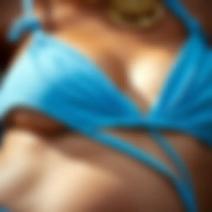 Close-Up of Design Features in High-Waisted Swimwear Detailed close-up of the fabric and design elements of a high-waisted bikini