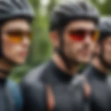 Group of cyclists showcasing diverse styles of mirror glasses