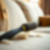 Close-up of a reusable pet hair remover roller on a couch with pet fur.