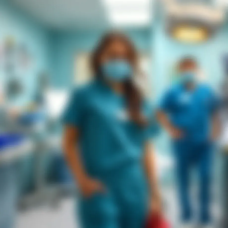 Stylish elastic scrubs in a clinical setting