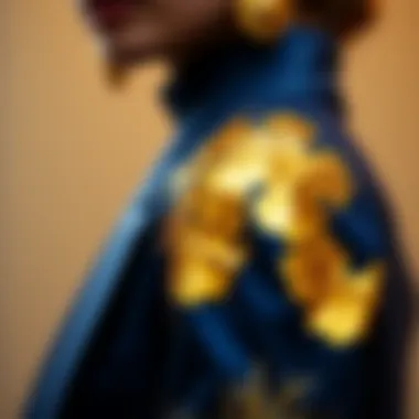 Gold Foil Flake on High-End Fashion Luxurious gold foil flake applied on a stylish garment