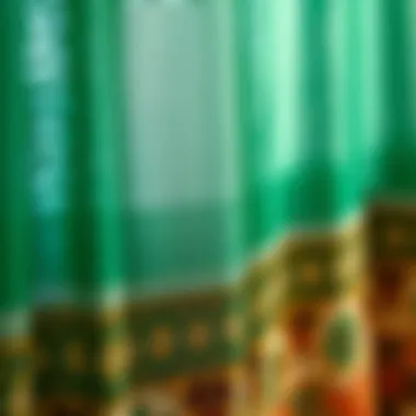 Textured Fabric of Bohemian Curtains Close-up of textured fabric used in green bohemian curtains