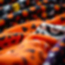 An array of colorful Halloween fleece fabrics showcasing various patterns.