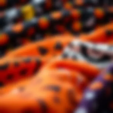 Vibrant Halloween Fleece Patterns An array of colorful Halloween fleece fabrics showcasing various patterns.