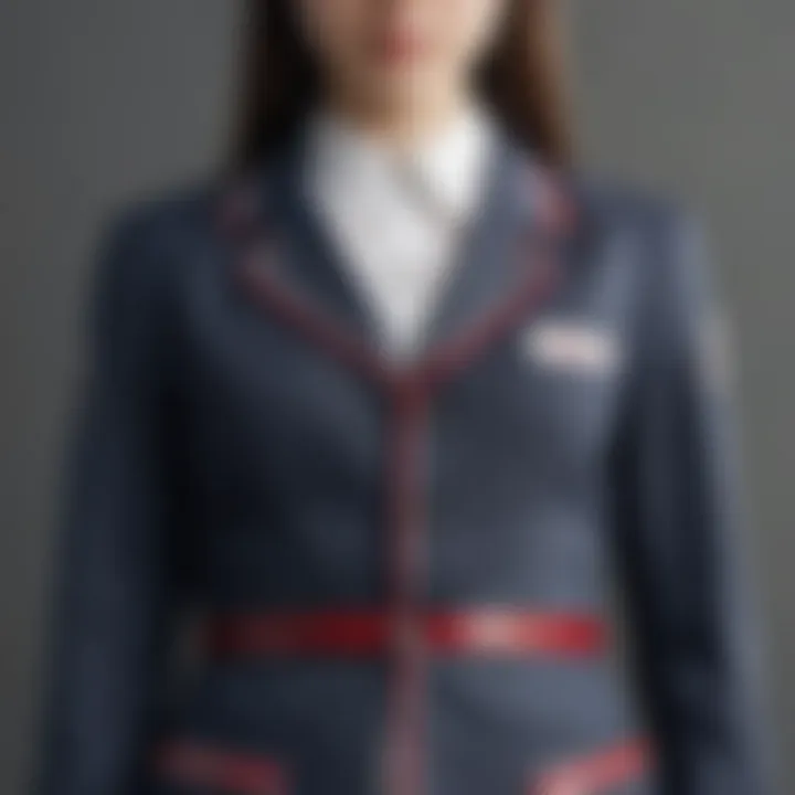 Close-up of fabric and design details in contemporary schoolgirl uniforms