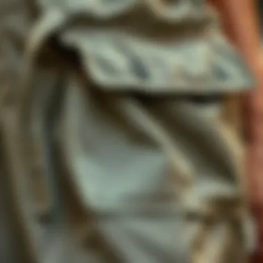 Fabric Texture of Khaki Utility Skirt Close-up of the fabric texture of a khaki utility skirt