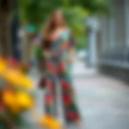 Elegant palazzo pants in a vibrant floral pattern paired with a stylish matching top.