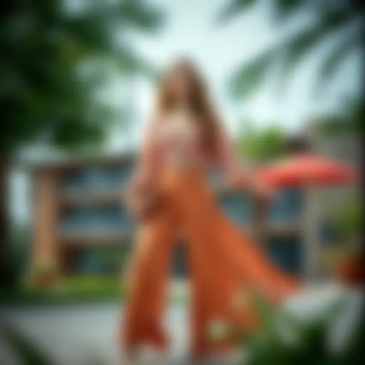 Outdoor Palazzo Outfit Inspiration A stylish outdoor setting where a model showcases a flowing palazzo outfit with accessories.