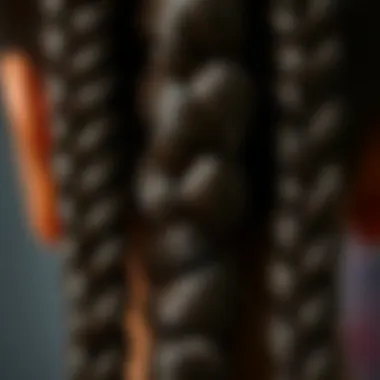 Close-up of intricate passion twist braiding technique